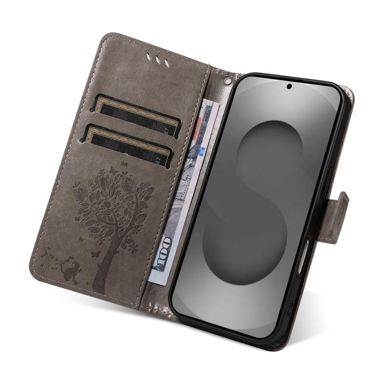 For Galaxy S26 Ultra 5G Tree & Cat Embossed Pattern Flip Leather Phone Case