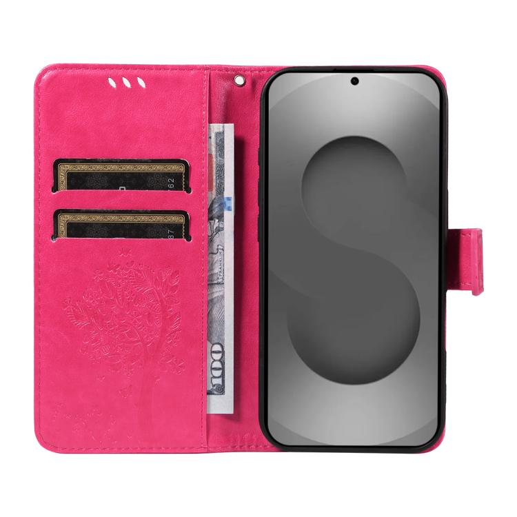 For Galaxy S26 Ultra 5G Tree & Cat Embossed Pattern Flip Leather Phone Case