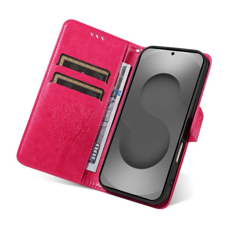 For Galaxy S26 Ultra 5G Tree & Cat Embossed Pattern Flip Leather Phone Case