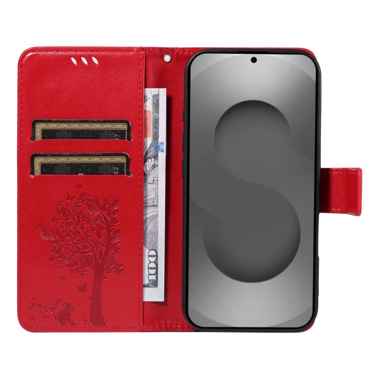 For Galaxy S26 Ultra 5G Tree & Cat Embossed Pattern Flip Leather Phone Case