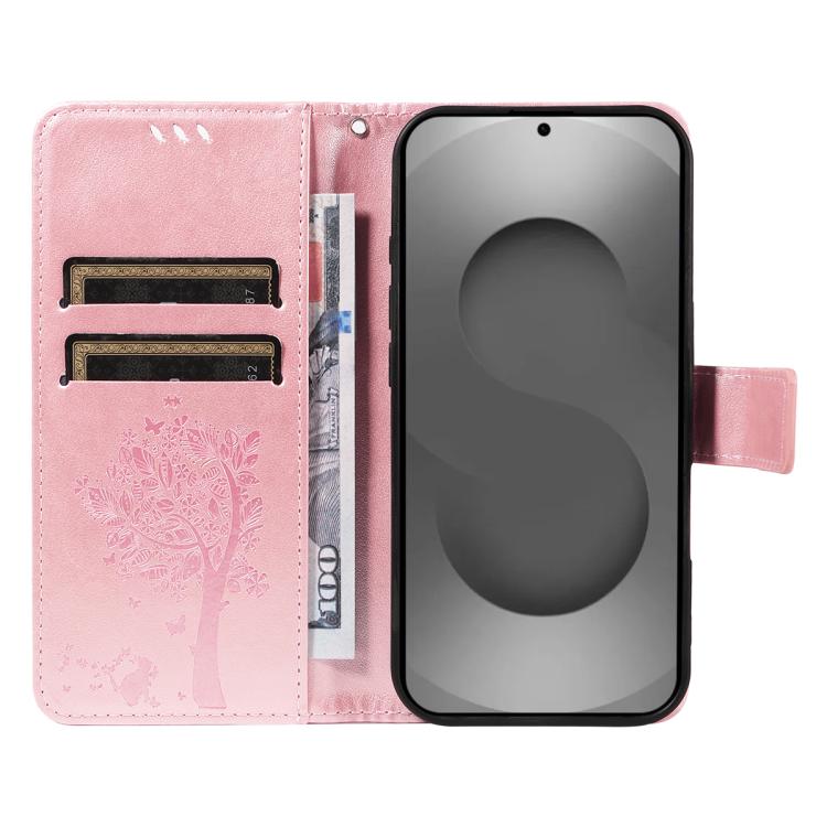 For Galaxy S26 Ultra 5G Tree & Cat Embossed Pattern Flip Leather Phone Case