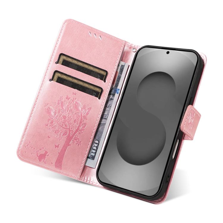 For Galaxy S26 Ultra 5G Tree & Cat Embossed Pattern Flip Leather Phone Case