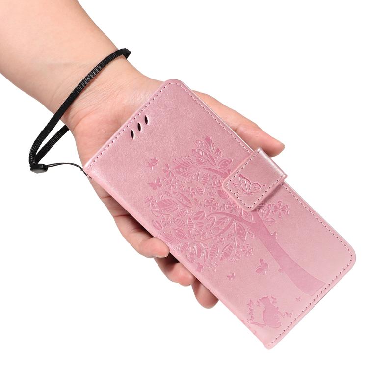 For Galaxy S26 Ultra 5G Tree & Cat Embossed Pattern Flip Leather Phone Case