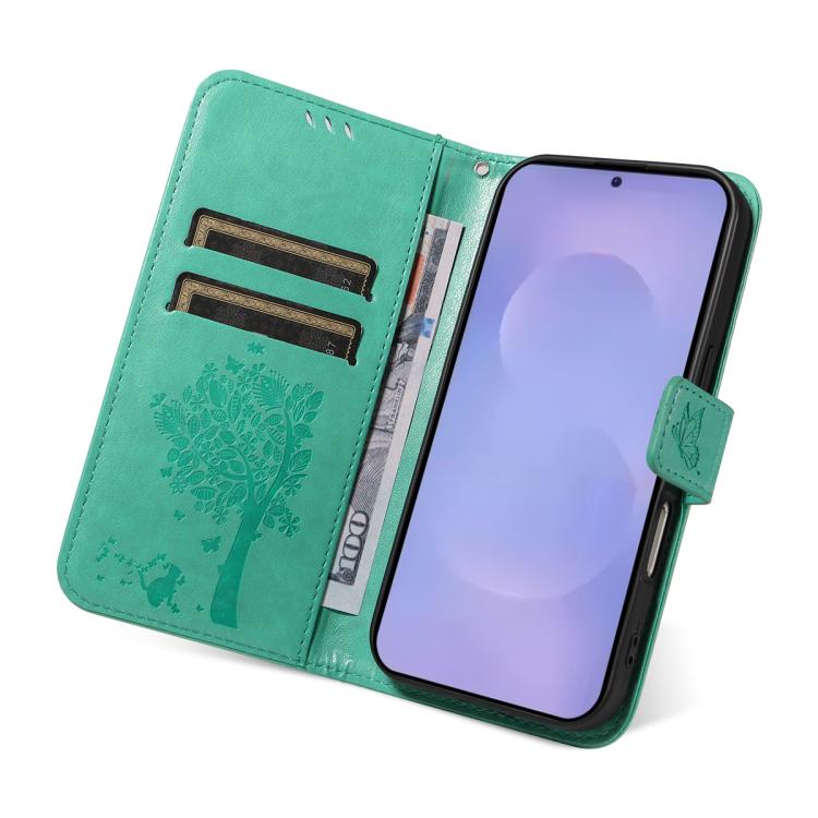 For Galaxy S26+ 5G Tree & Cat Embossed Pattern Flip Leather Phone Case