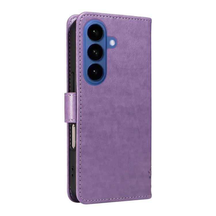 For Galaxy S26+ 5G Tree & Cat Embossed Pattern Flip Leather Phone Case