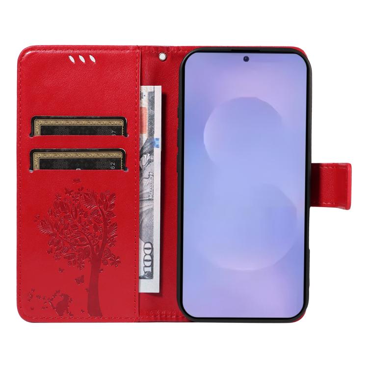 For Galaxy S26+ 5G Tree & Cat Embossed Pattern Flip Leather Phone Case