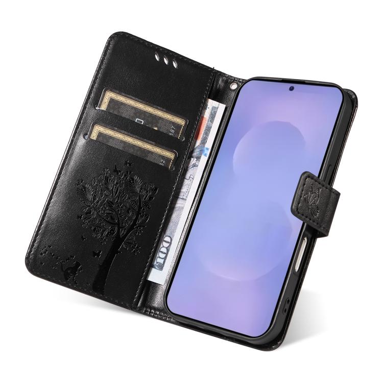 For Galaxy S26+ 5G Tree & Cat Embossed Pattern Flip Leather Phone Case