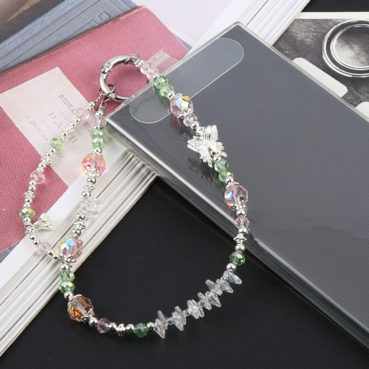 Mobile Phone Anti-lost Pink Green Bead Chain Short Lanyard - Butterfly
