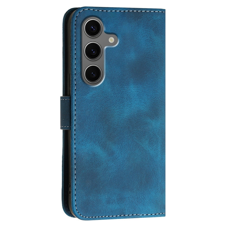 For Samsung Galaxy S25+ 5G Grid Butterfly Embossed Pattern Leather Phone Case with Lanyard