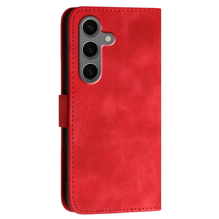 For Samsung Galaxy S25+ 5G Grid Butterfly Embossed Pattern Leather Phone Case with Lanyard