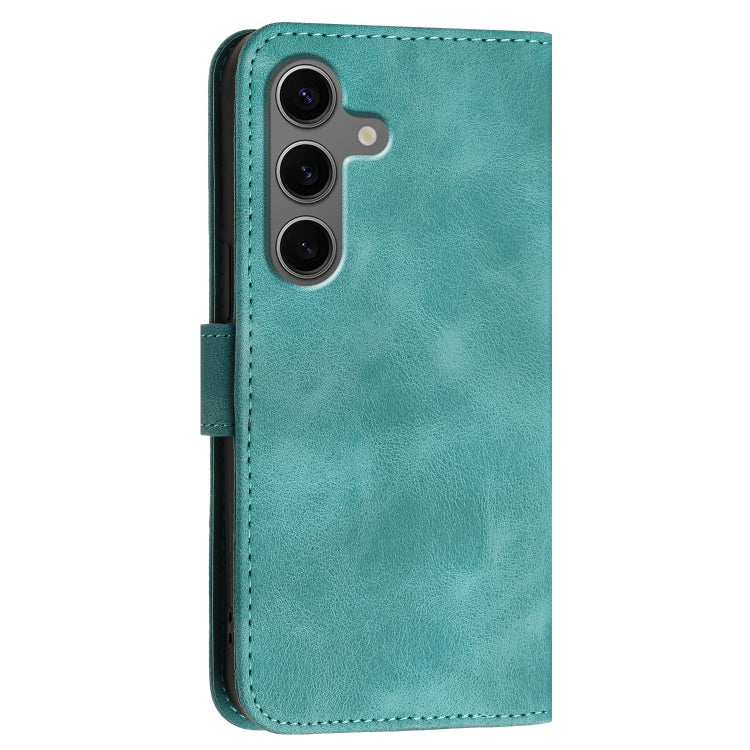 For Samsung Galaxy S25+ 5G Grid Butterfly Embossed Pattern Leather Phone Case with Lanyard