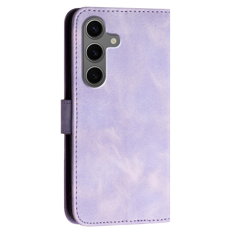 For Samsung Galaxy S25+ 5G Grid Butterfly Embossed Pattern Leather Phone Case with Lanyard