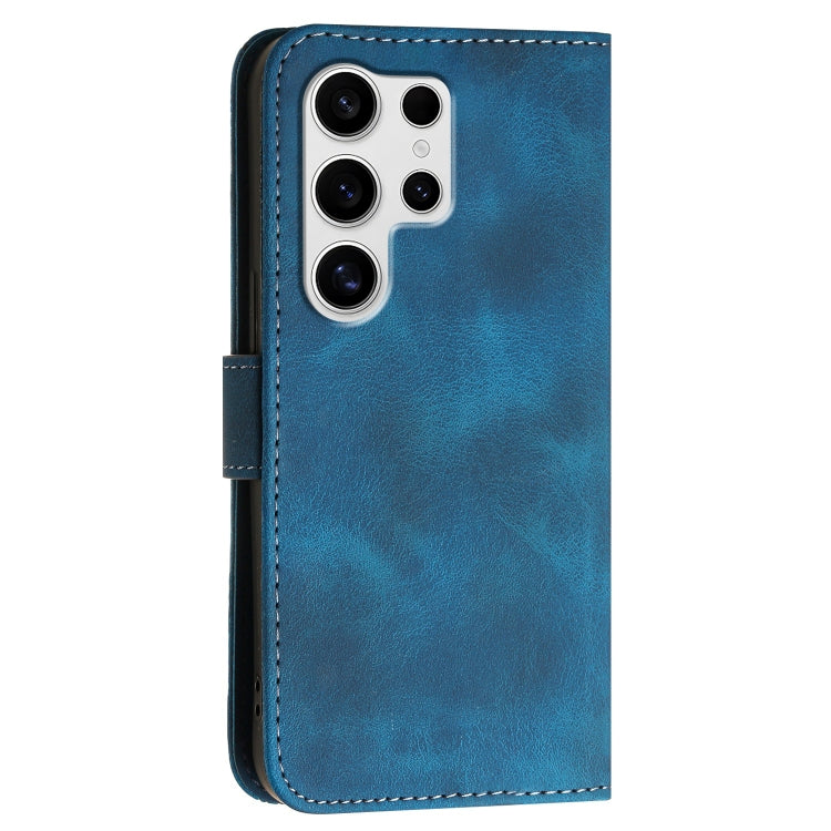 For Samsung Galaxy S25 Ultra 5G Grid Butterfly Embossed Pattern Leather Phone Case with Lanyard