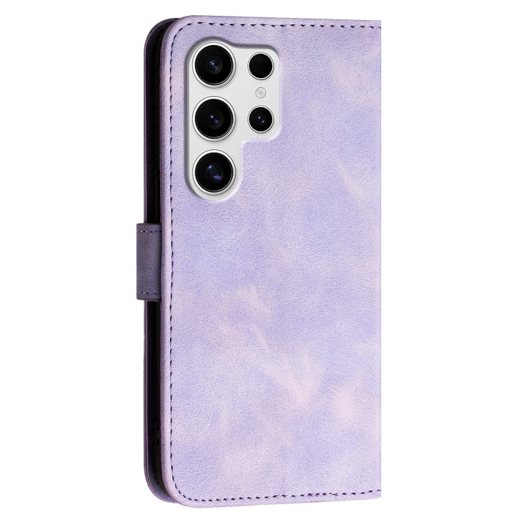 For Samsung Galaxy S25 Ultra 5G Grid Butterfly Embossed Pattern Leather Phone Case with Lanyard