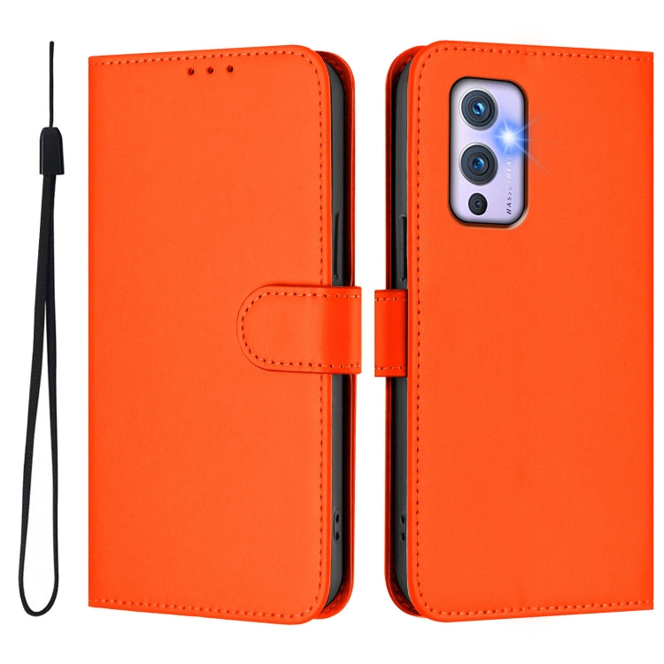 For OnePlus 9 Skin Feel Solid Color Leather Phone Case with Lanyard