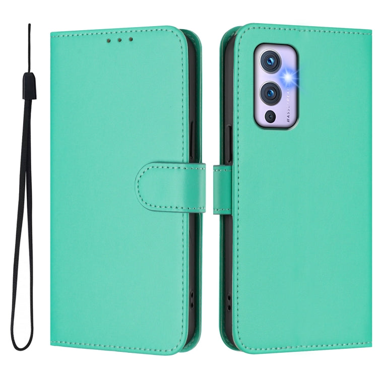 For OnePlus 9 Skin Feel Solid Color Leather Phone Case with Lanyard