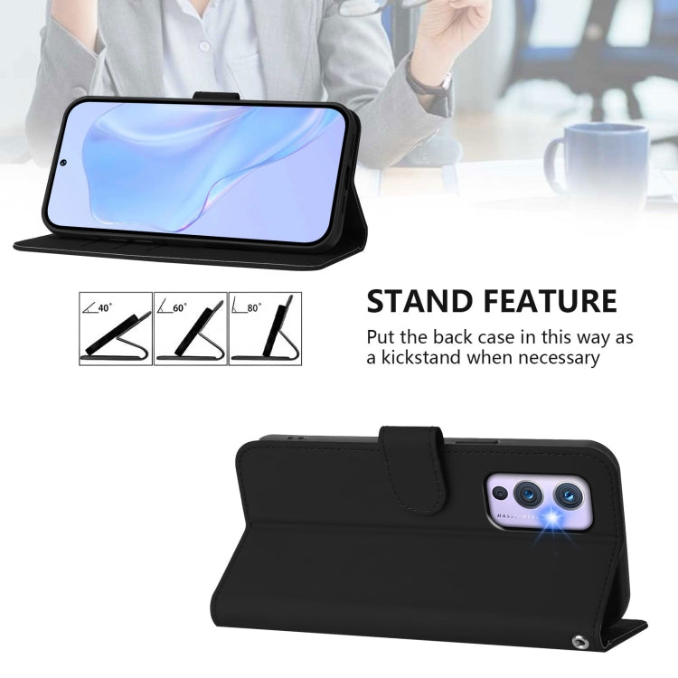 For OnePlus 9 Skin Feel Solid Color Leather Phone Case with Lanyard