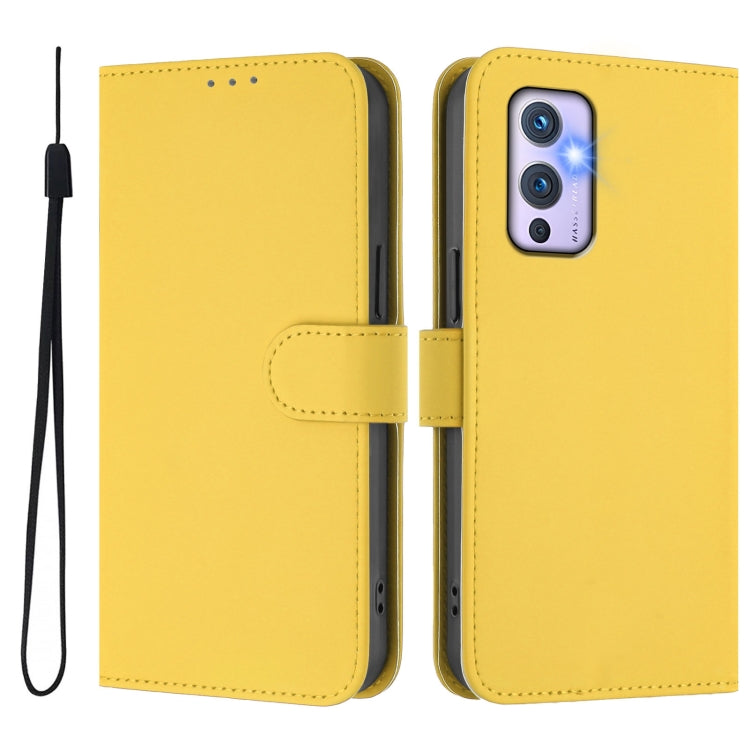 For OnePlus 9 Skin Feel Solid Color Leather Phone Case with Lanyard