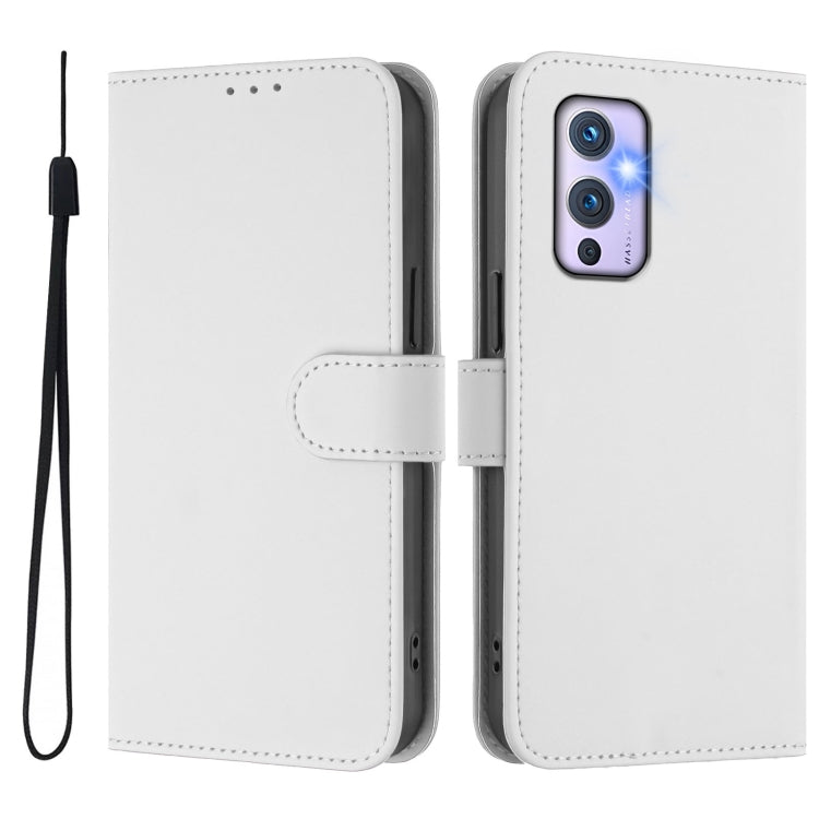For OnePlus 9 Skin Feel Solid Color Leather Phone Case with Lanyard