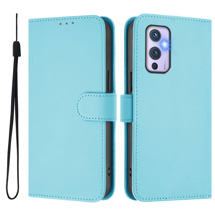 For OnePlus 9 Skin Feel Solid Color Leather Phone Case with Lanyard
