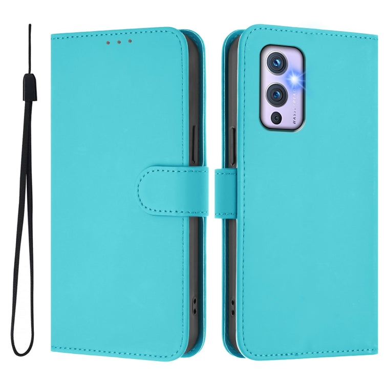 For OnePlus 9 Skin Feel Solid Color Leather Phone Case with Lanyard