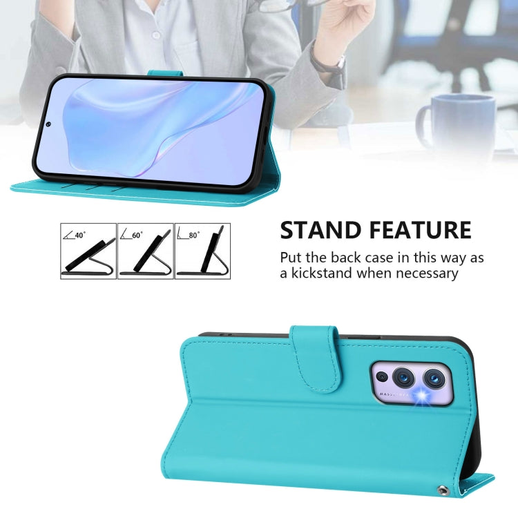 For OnePlus 9 Skin Feel Solid Color Leather Phone Case with Lanyard