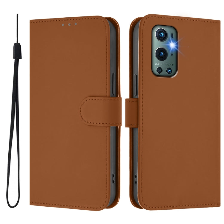 For OnePlus 9 Pro Skin Feel Solid Color Leather Phone Case with Lanyard