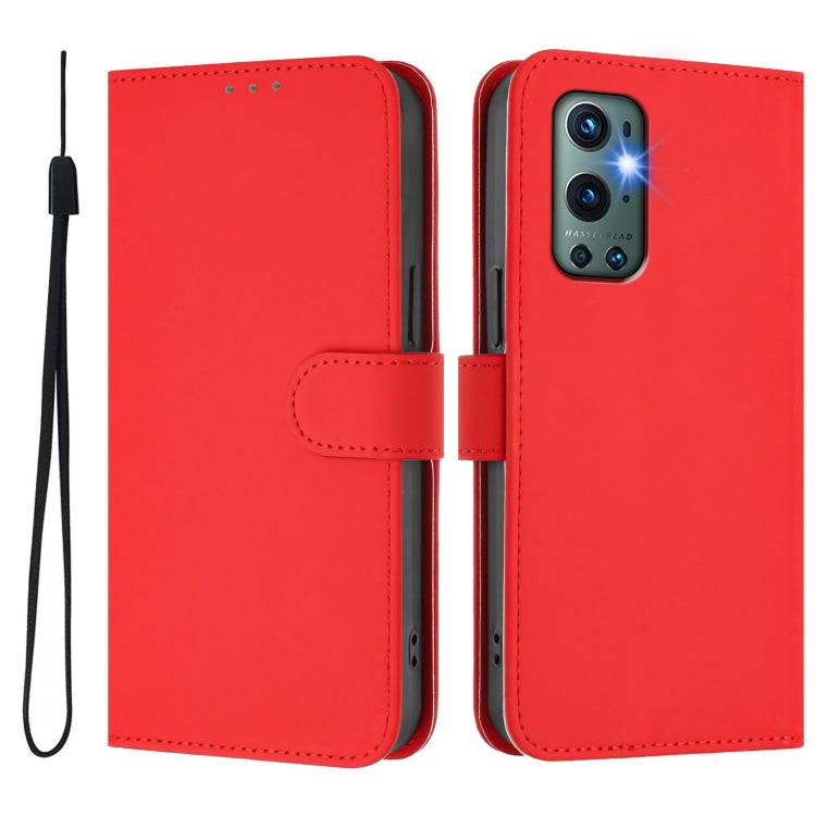 For OnePlus 9 Pro Skin Feel Solid Color Leather Phone Case with Lanyard