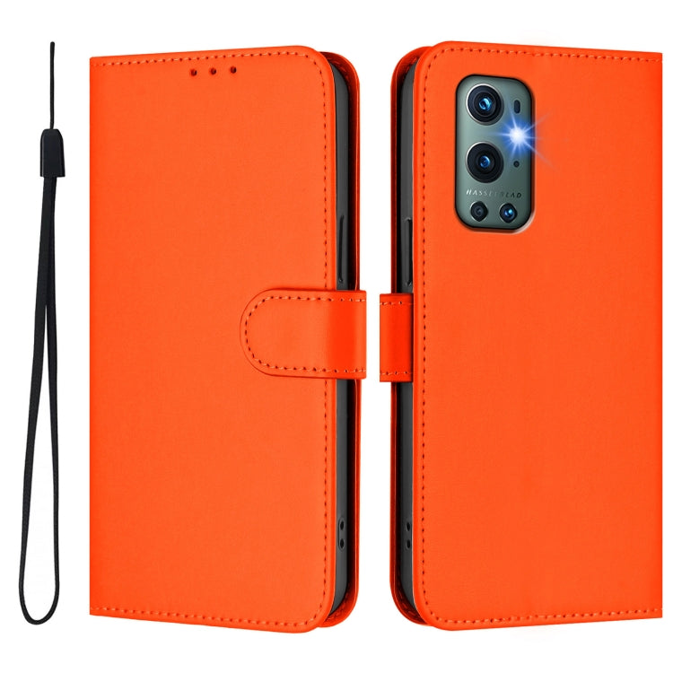 For OnePlus 9 Pro Skin Feel Solid Color Leather Phone Case with Lanyard