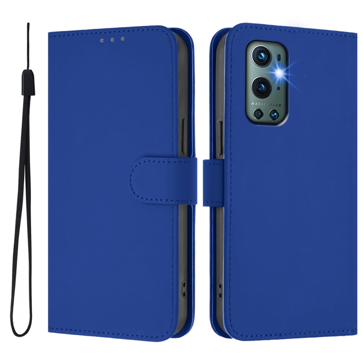For OnePlus 9 Pro Skin Feel Solid Color Leather Phone Case with Lanyard