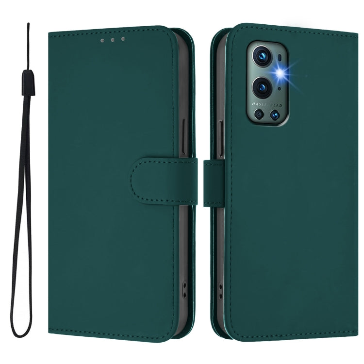 For OnePlus 9 Pro Skin Feel Solid Color Leather Phone Case with Lanyard
