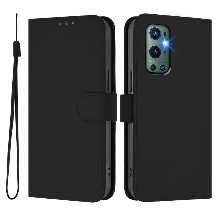 For OnePlus 9 Pro Skin Feel Solid Color Leather Phone Case with Lanyard