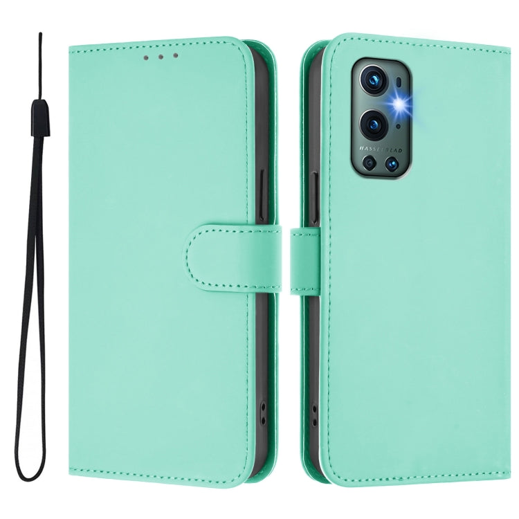 For OnePlus 9 Pro Skin Feel Solid Color Leather Phone Case with Lanyard