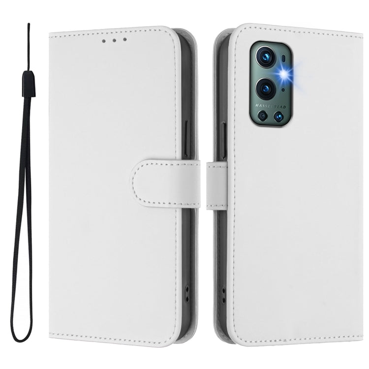 For OnePlus 9 Pro Skin Feel Solid Color Leather Phone Case with Lanyard