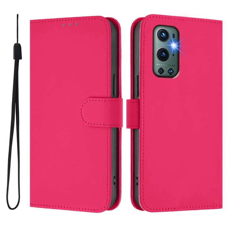 For OnePlus 9 Pro Skin Feel Solid Color Leather Phone Case with Lanyard