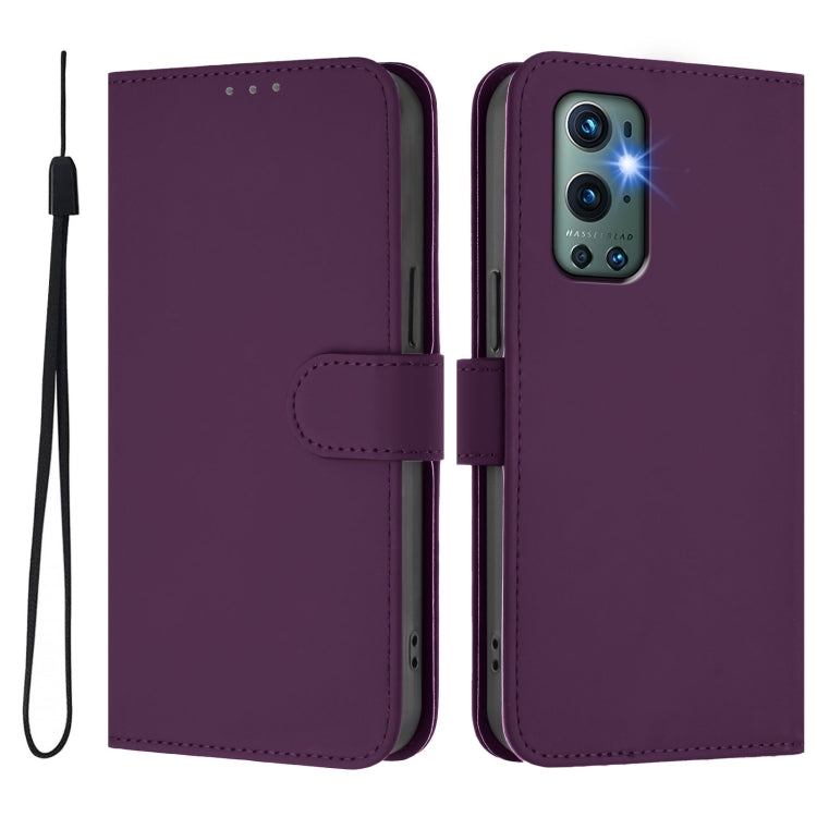 For OnePlus 9 Pro Skin Feel Solid Color Leather Phone Case with Lanyard