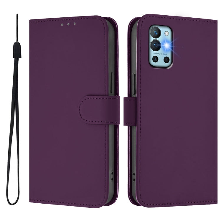 For OnePlus 9R / 8T Skin Feel Solid Color Leather Phone Case with Lanyard