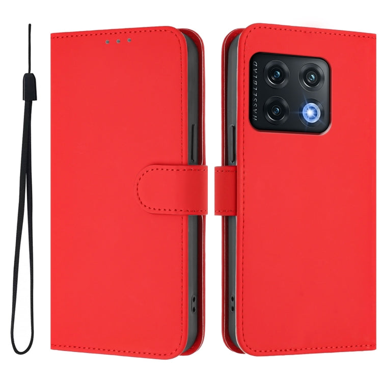 For OnePlus 10 Pro 5G Skin Feel Solid Color Leather Phone Case with Lanyard