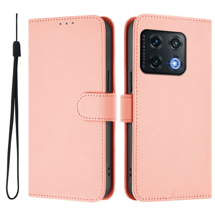 For OnePlus 10 Pro 5G Skin Feel Solid Color Leather Phone Case with Lanyard