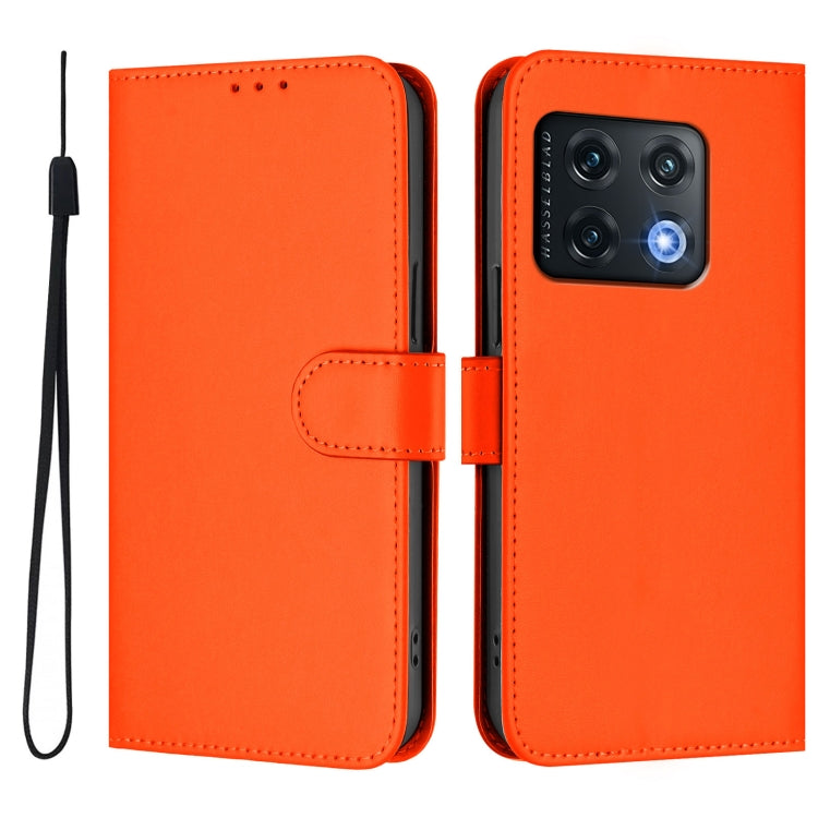 For OnePlus 10 Pro 5G Skin Feel Solid Color Leather Phone Case with Lanyard