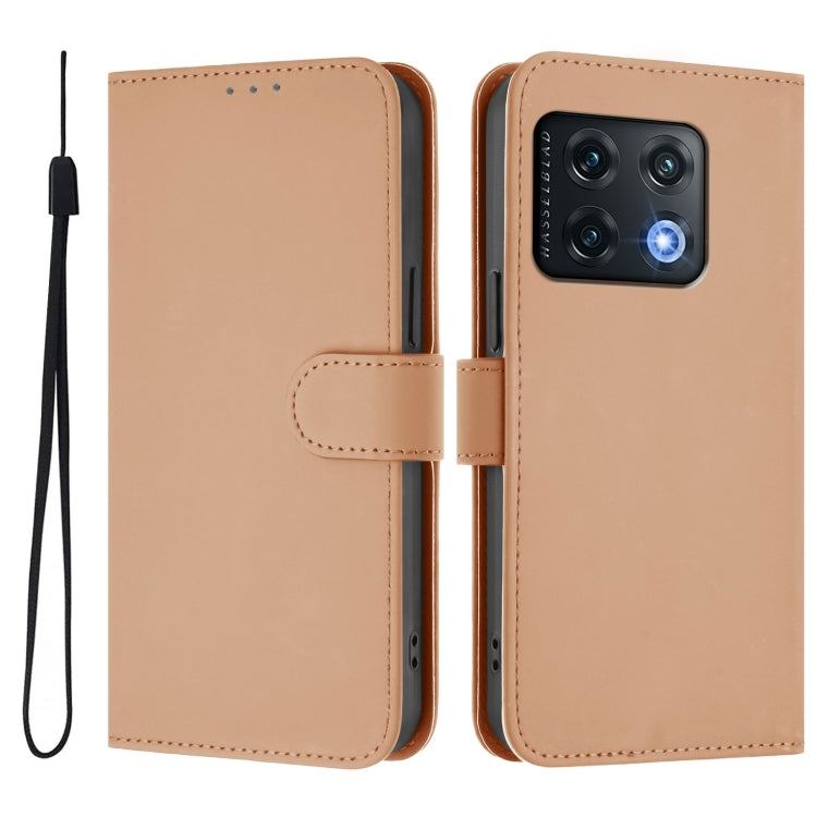 For OnePlus 10 Pro 5G Skin Feel Solid Color Leather Phone Case with Lanyard