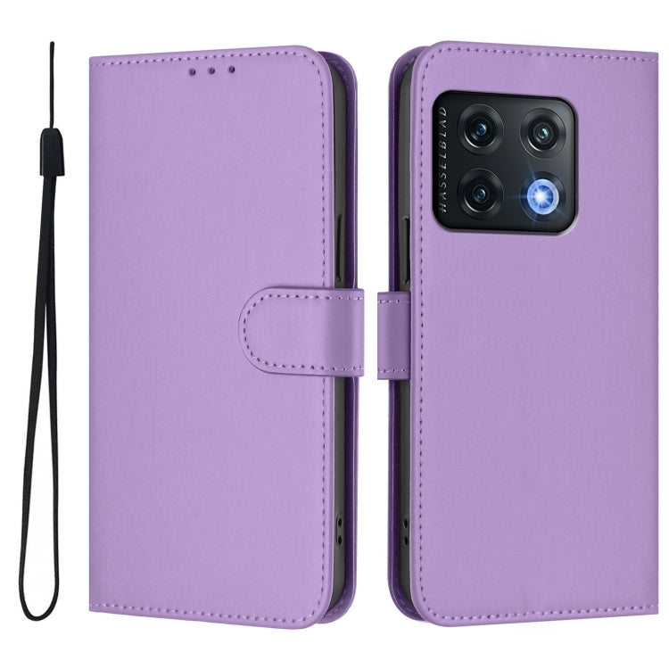 For OnePlus 10 Pro 5G Skin Feel Solid Color Leather Phone Case with Lanyard