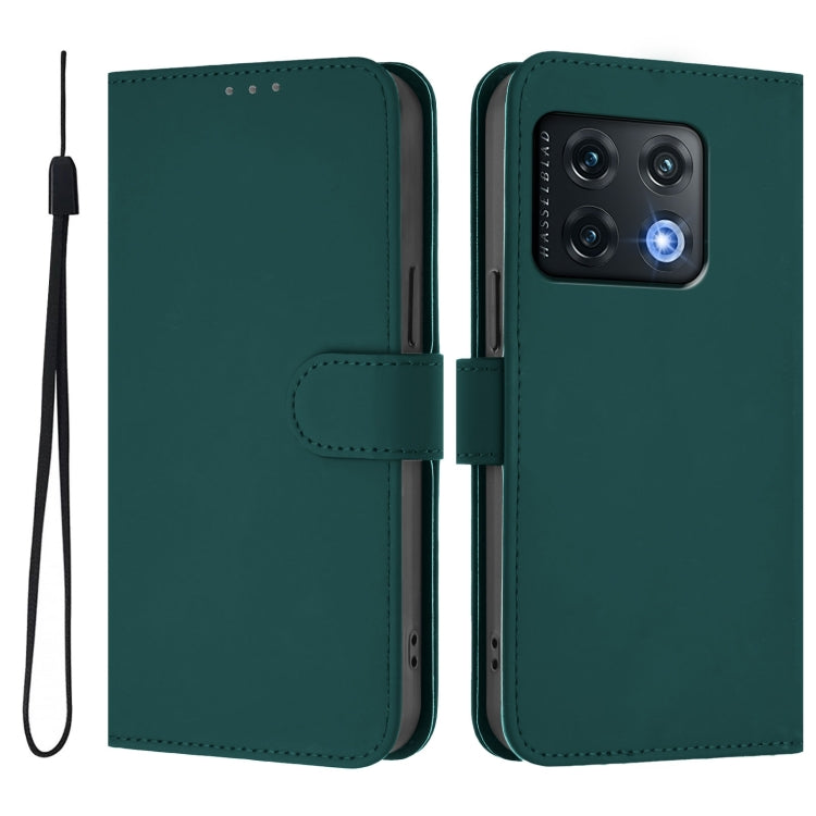 For OnePlus 10 Pro 5G Skin Feel Solid Color Leather Phone Case with Lanyard
