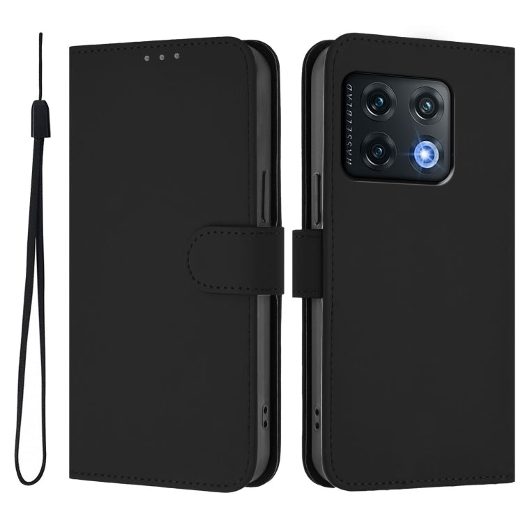For OnePlus 10 Pro 5G Skin Feel Solid Color Leather Phone Case with Lanyard