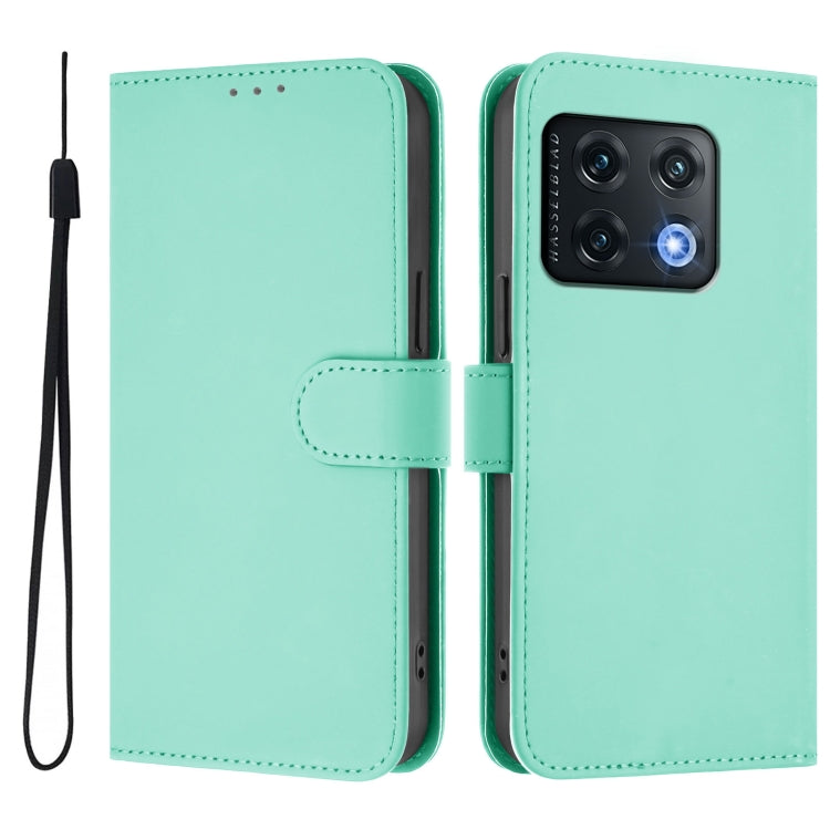 For OnePlus 10 Pro 5G Skin Feel Solid Color Leather Phone Case with Lanyard