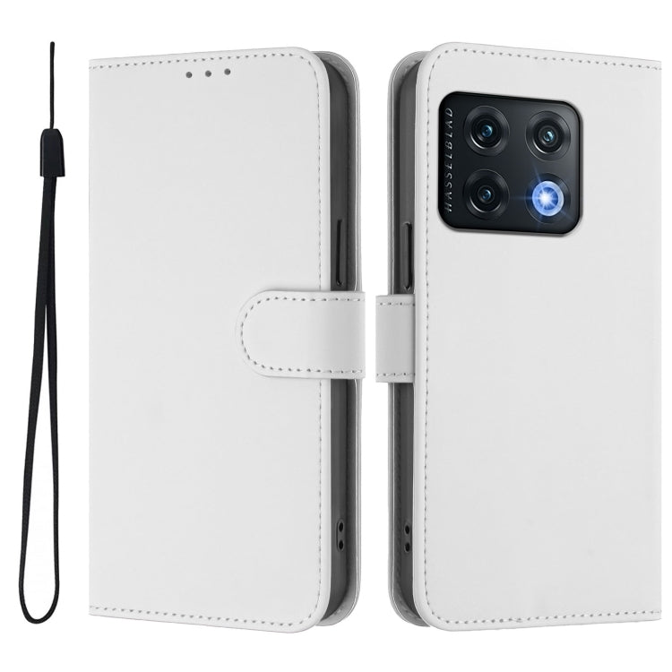For OnePlus 10 Pro 5G Skin Feel Solid Color Leather Phone Case with Lanyard