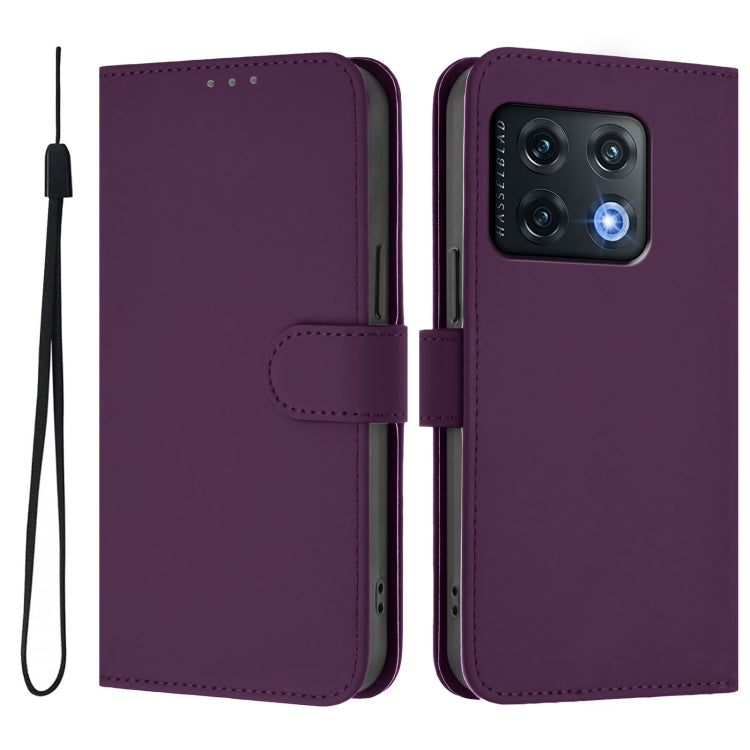 For OnePlus 10 Pro 5G Skin Feel Solid Color Leather Phone Case with Lanyard