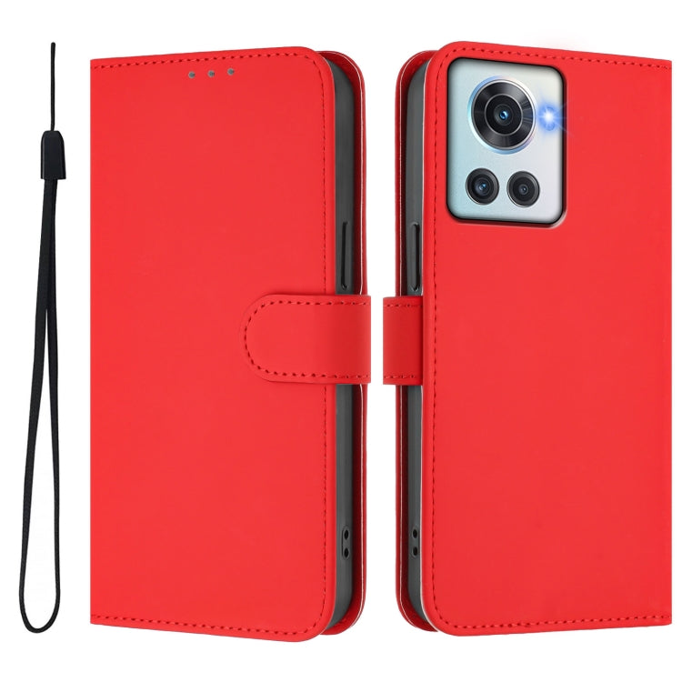 For OnePlus 10R / Ace Skin Feel Solid Color Leather Phone Case with Lanyard