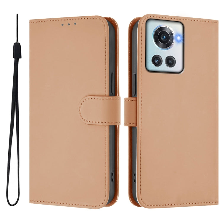 For OnePlus 10R / Ace Skin Feel Solid Color Leather Phone Case with Lanyard