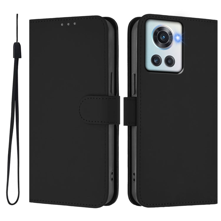 For OnePlus 10R / Ace Skin Feel Solid Color Leather Phone Case with Lanyard